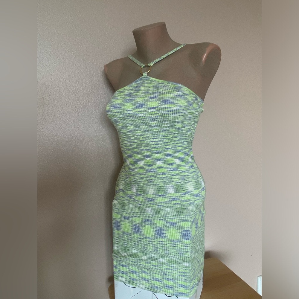 Green & Purple Halter Bodycon Mini Dress